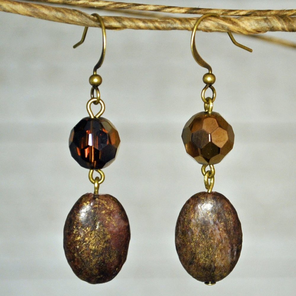 Cut Crystal, Bronze, & Magnesite Earrings Handmade​​​​​
